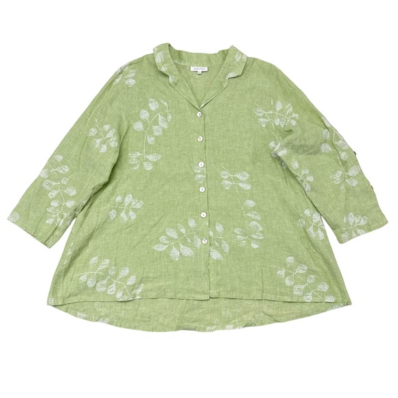 Habitat Tops - Habitat Tunic Top Womens Size XL Green Floral Linen Blend Lagenlook Mature